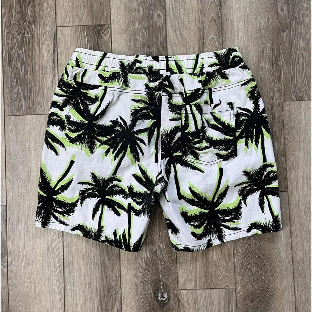 Good Vibes by Drill Clothing Company Palm Tree Drawstring Swim Shorts Sz Medium